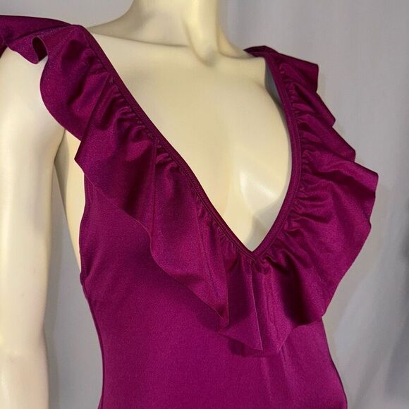 PINK Victoria's Secret One Piece Ruffle Swimsuit Deep V Violet Purple Medium - Picture 11 of 15